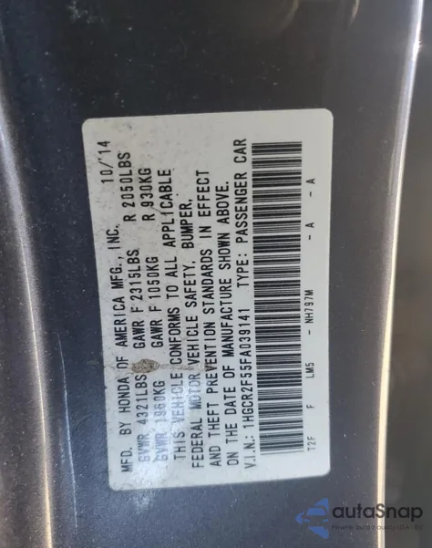 2015 Honda Accord Sport from USA, damaged, VIN 1HGCR2F55FA039141